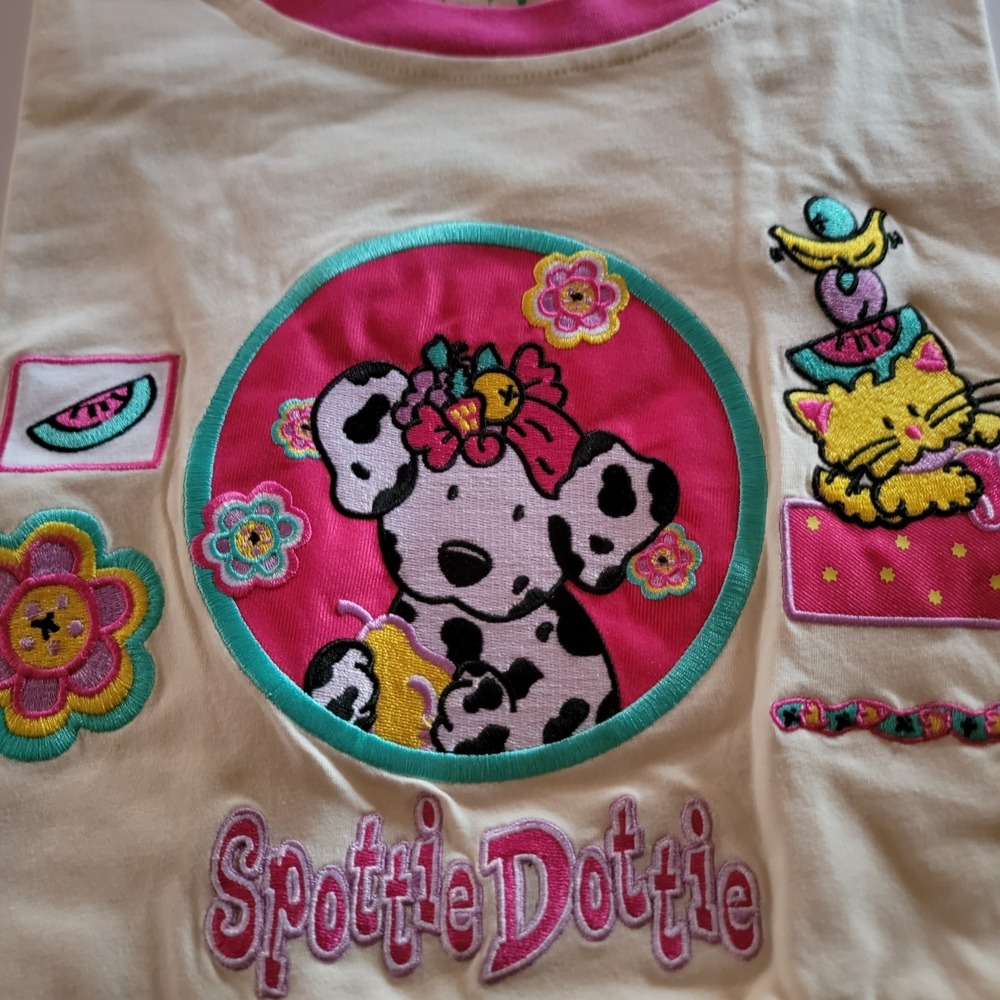 NEW Sanrio Spottie Dottie Embroidered Womens LG Cropped T-Shirt Retro 90s Artsy